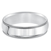 Classic styling is infused into this low-dome, Comfort Fit wedding band design featuring a high polished finish with delicate milgrain detailing
