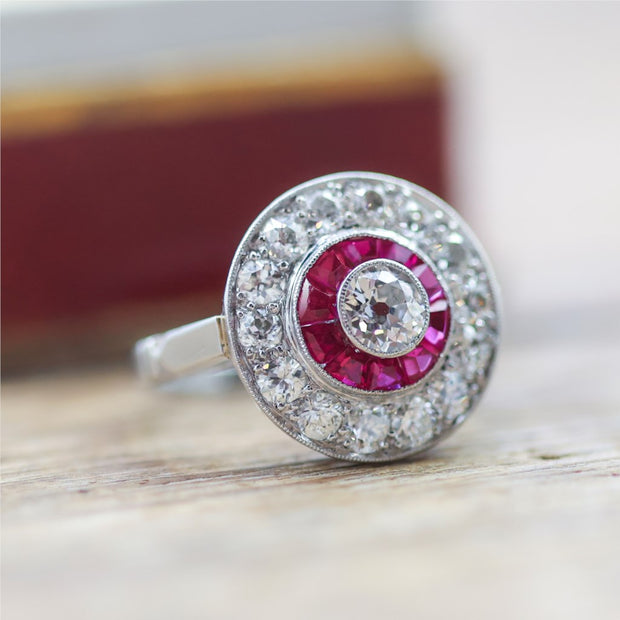 Platinum Diamond and Ruby Engagement Ring