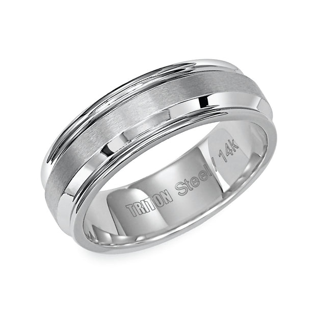 7mm Flat with Bevel Center and Round Rims Stainless Steel Comfort Fit Band.