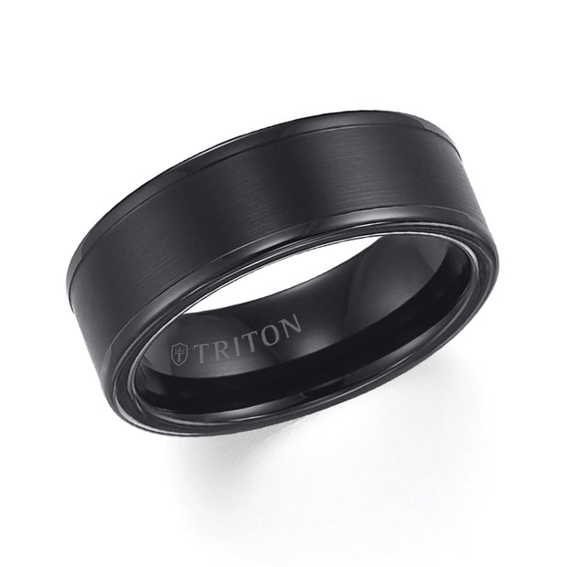 11-2118BC-G.01 - Goldman - Tungsten Carbide Satin Finish Flat Center with Bright Polish Round Edges Comfort Fit Wedding Band