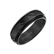 11-2215C-G.00 - Goldman - 7mm White Tungsten Carbide Flat Satin Finish Center with Bright Diagonal Cuts and Rims Comfort Fit Band