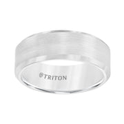 11-2320HC-G.01 - Goldman - 8mm Bevel Edge White Tungsten Carbide Comfort Fit Band with Satin Finish Center and Bright Polished Edge