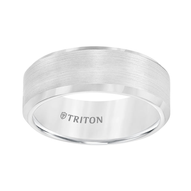 11-2320HC-G.01 - Goldman - 8mm Bevel Edge White Tungsten Carbide Comfort Fit Band with Satin Finish Center and Bright Polished Edge