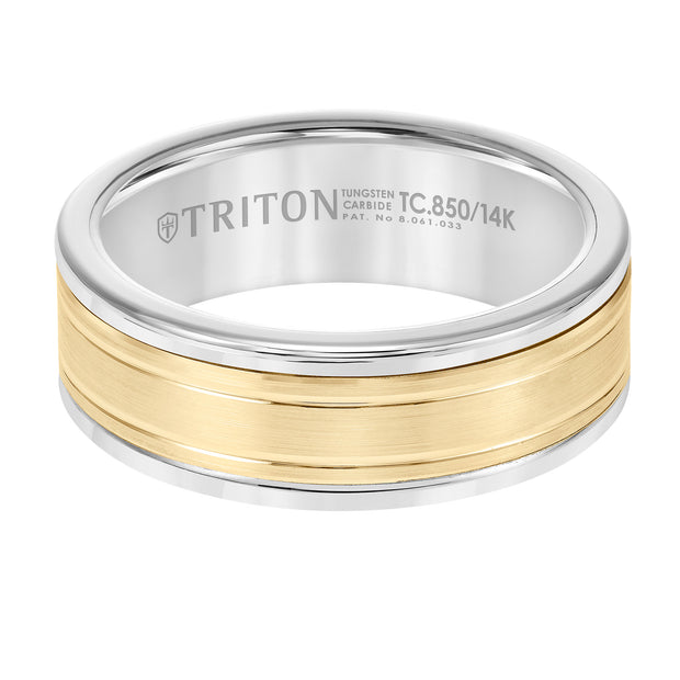 8mm Band with White Tungsten Exterior and Double Engraved 14K Yellow Gold Core