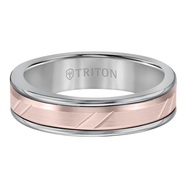 6mm Band with Classic Tungsten Exterior and Diagional Cuts 14K Yellow Gold Core