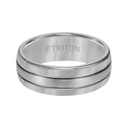 8mm Black Tungsten Carbide Domed Comfort Fit Band with Brush Finish Center and Bright Polished Edges
