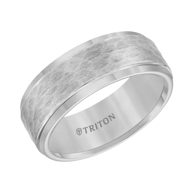 11-3288YC-G.00 - Goldman - 8mm Yellow Tungsten carbide Step Edge Comfort Fit band with center hammered texture