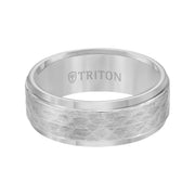 8mm  Tungsten carbide Step Edge Comfort Fit band with center hammered texture