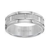 11-4127BC-G.00 - Goldman - 8mm Black Tungsten Carbide Bevel Edge Comfort Fit Band with Vertical Satin Finish Center and Bright Edges and Cuts