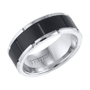 Black and White Tungsten Carbide Comfort Fit Band with Brick Engraving