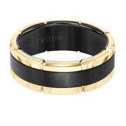 8MM Rose Tungsten Carbide Flat Comfort Fit Band W/Brush Center & Bright Rims