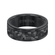 8MM Comfort Fit Black Tungsten Carbide with Black 3K Carbon Fiber Insert Center & Bright Rims