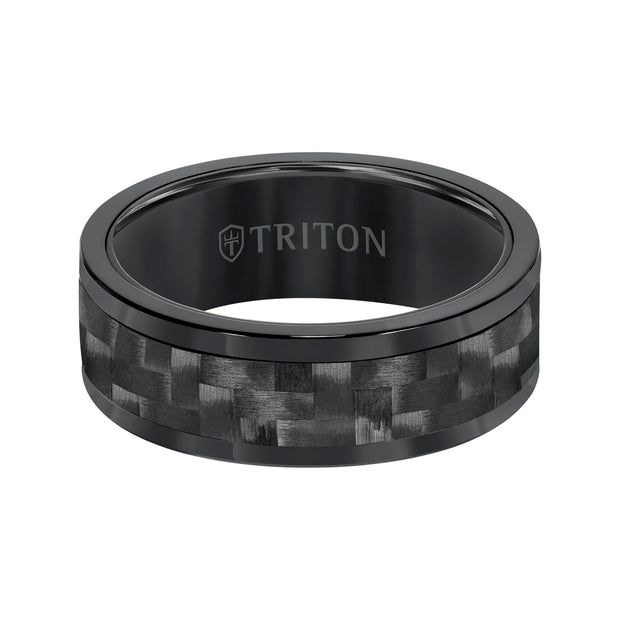 8MM Comfort Fit Black Tungsten Carbide with Black 3K Carbon Fiber Insert Center & Bright Rims