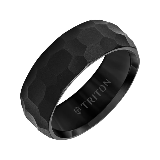 11-6017BC8-G.00 - Goldman - 8mm Black Tungsten Carbide Edge to Edge Band with Hammered Pattern