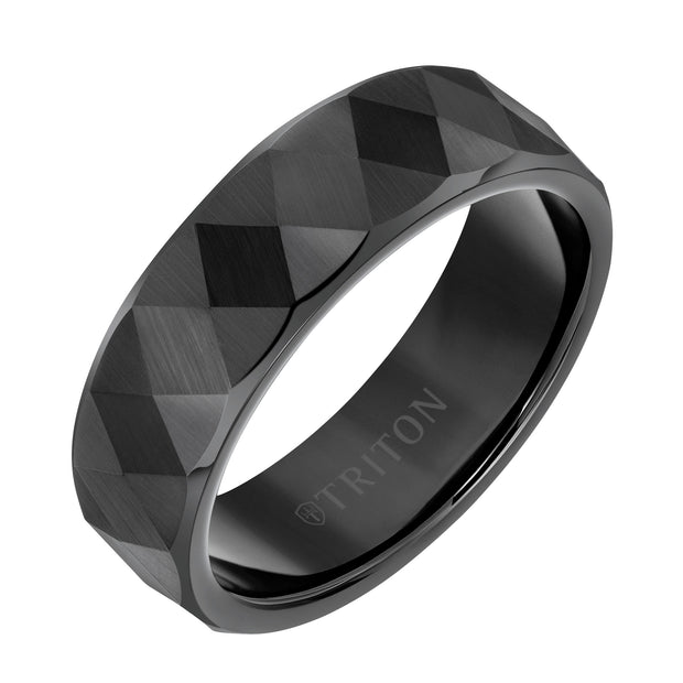 11-6036WC7-G.00 - Goldman - 7mm White Tungsten Band with Faceted Diamond Pattern
