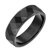 7mm White Tungsten Band with Faceted Diamond Pattern