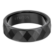 7mm White Tungsten Band with Faceted Diamond Pattern
