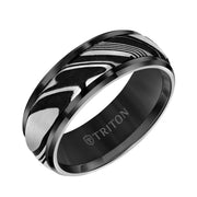 11-6047WC8-G.00 - Goldman - 8MM Tungsten Carbide Ring - Damascus Steel with Bevel Edge