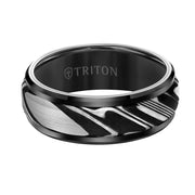 11-6047BC8-G.00 - Goldman - 8MM Tungsten Carbide Ring - Damascus Steel with Bevel Edge