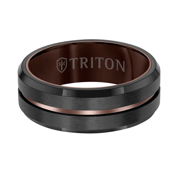 8MM Espresso Tungsten Carbide Ring - Satin Finish with Center Line
