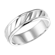 11-6144W-G.00 - Goldman - Mens wedding band with diagonal cuts, bright and  satin finish with milgrain accent and round edges with flat profile