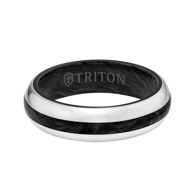 Flat Edge Forged Carbon Contemporary Wedding Band