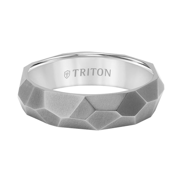 6MM Grey Titanium Ring with Faceted Brushed Finish