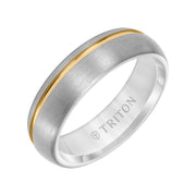6.5MM Tungsten Carbide Ring with Two-Tone Asymetrical Design and Brushed Finish