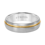 6.5MM Tungsten Carbide Ring with Two-Tone Asymetrical Design and Brushed Finish