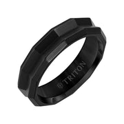 6MM Black Titanium Ring with Faceted Beveled Edge and Sandblasted Finish