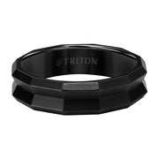 6MM Black Titanium Ring with Faceted Beveled Edge and Sandblasted Finish