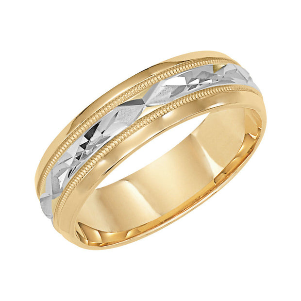 11-6367-G.00 - Goldman - Mens wedding band with diamond cut engraved finish, milgrain accent with bevel edges low dome profile
