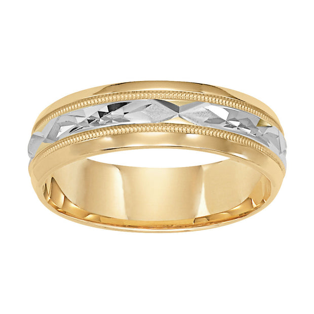 11-6367-G.00 - Goldman - Mens wedding band with diamond cut engraved finish, milgrain accent with bevel edges low dome profile