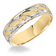 This exquisitely crafted, Comfort Fit wedding band features an ornate design, satin finish and beveled edge to complete the look