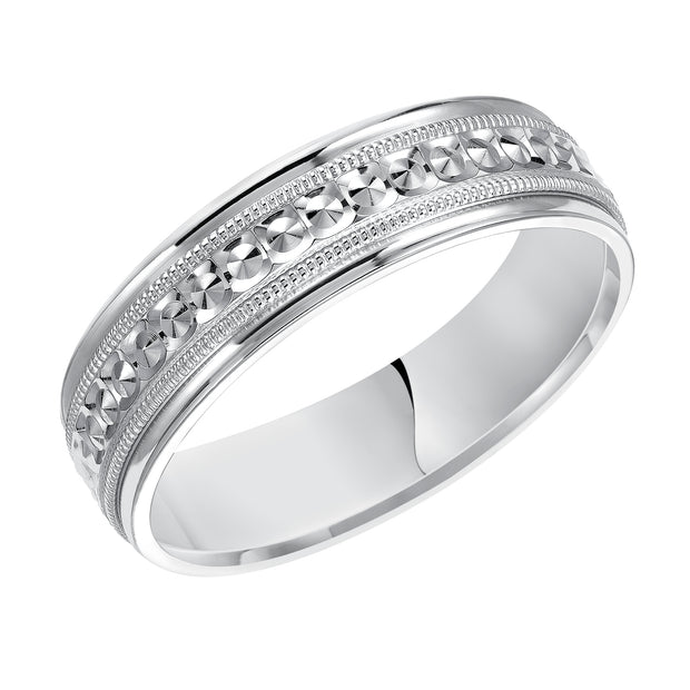 11-7164W6-G.00 - Goldman - This low-dome styled, Comfort Fit wedding band features an eye-catching design with a bright finish, milgrain and round edges