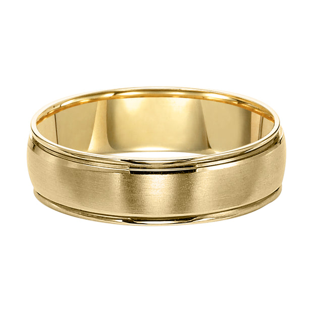 Mens wedding band with Brush finish and round edges with low dome profile