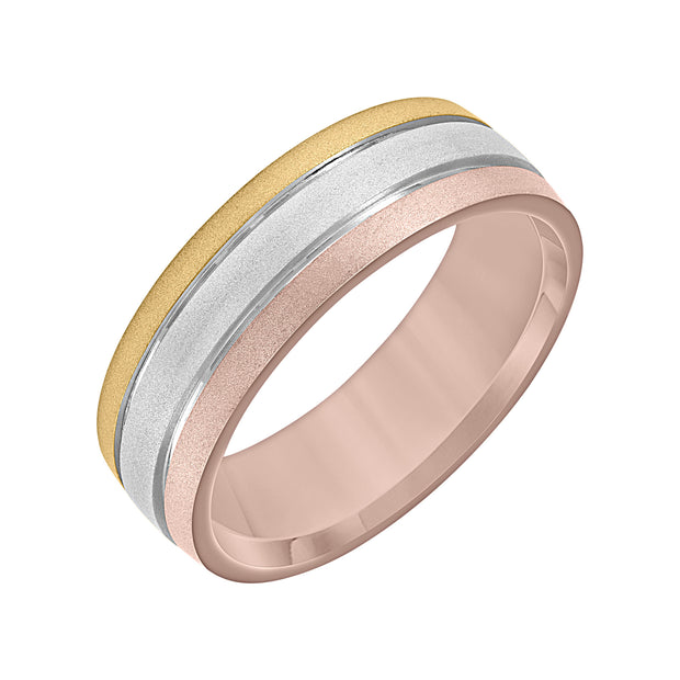 Lowdome Flat Edge Carved Wedding Band