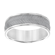 11-8770W7-G.00 - Goldman - Mens Band with Black Rodium Center with Chevron Texture and Bright Round Edge