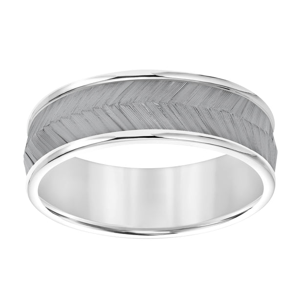 11-8770W7-G.00 - Goldman - Mens Band with Black Rodium Center with Chevron Texture and Bright Round Edge