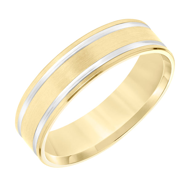 Mens Comfort Fit Wedding Band with Brush Finish and Polished Side Lines