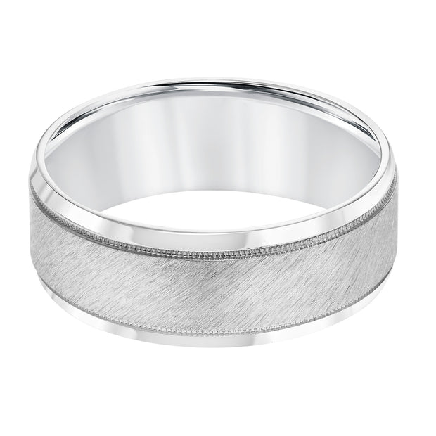 Mens Wedding Band with Satin Finish Milgrain Accents and Polished Round Edge
