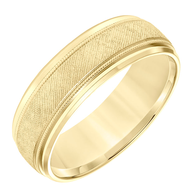 11-8861Y7-G.00 - Goldman - Mens Wedding Band with Florentine Finish and Milgrain Accents and Polished Flat Edge
