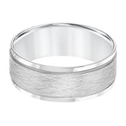 Mens Comfort Fit Wedding band with Wire Finish and Milgrain Accents and Polished Round Edge