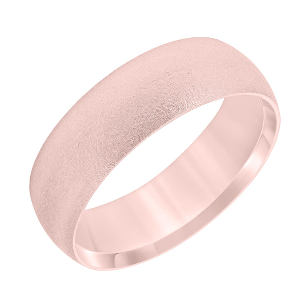Mens Comfort Fit Wedding Band with Dome Profile and Soft Sand Wire Finish