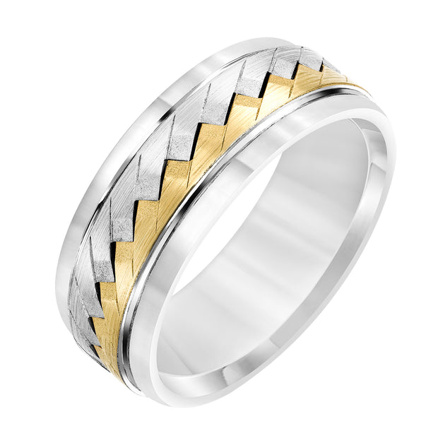 Low Dome Round Edge Carved Wedding Band