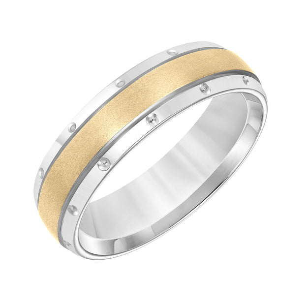 Low Dome Bevel Edge Carved Wedding Band