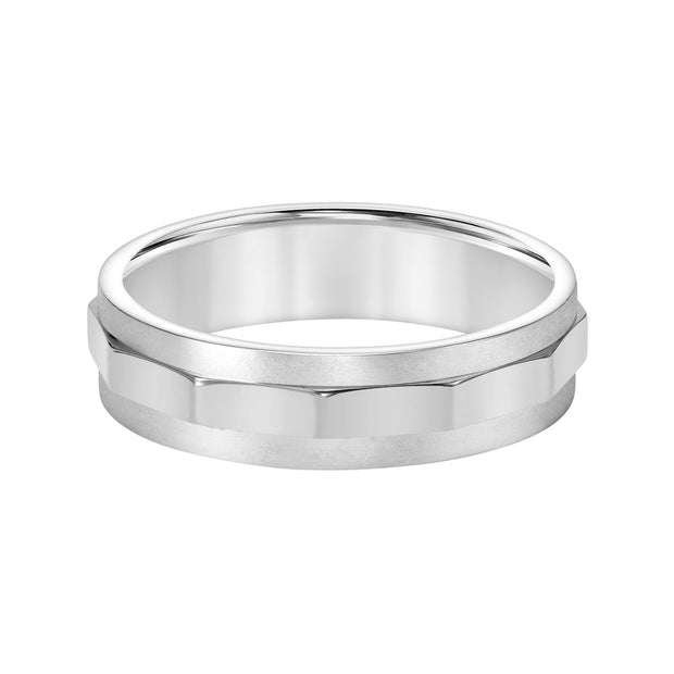 Faceted Flat Edge Carved Wedding Band