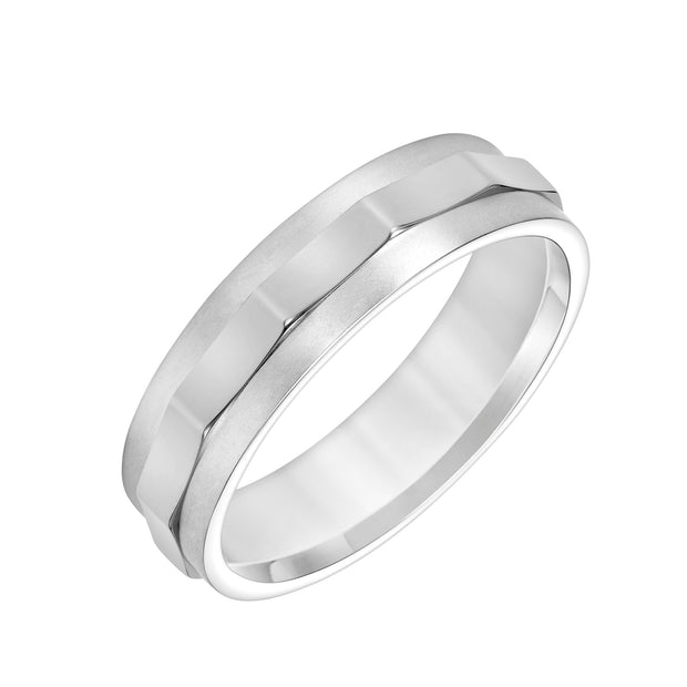 Faceted Flat Edge Carved Wedding Band