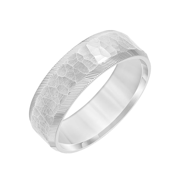 7MM Band with Hammered and Brushed Finish and Beveled Edge