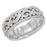 11-WV7300W-G.00 - ARTCARVED - Comfort Fit wedding band with intricate, engraved scroll design, milgrain and flat edges